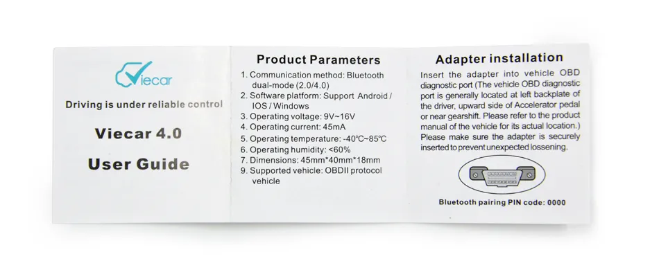 10PCS/Lot Best Quality Viecar 4.0 OBD2 Bluetooth Support All Obdii Protocols for Andriod & Ios Phone with Head up Hud Display