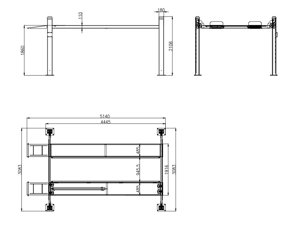 4.5 tons Electric Hydraulic Four Wire Rope Drive Car Lifts