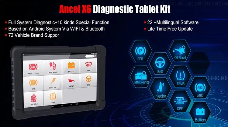 Ancel X6 OBD2 Automotive Scanner WiFi Bt Full Systems Code Reader ABS Airbag Oil Epb DPF Reset OBD Car Diagnostic Tool
