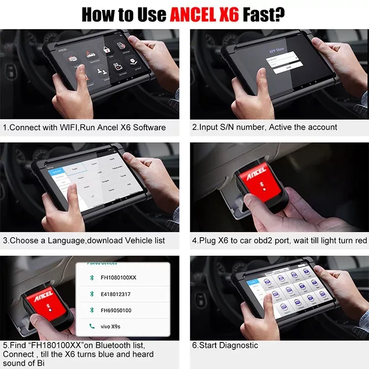 Ancel X6 OBD2 Automotive Scanner WiFi Bt Full Systems Code Reader ABS Airbag Oil Epb DPF Reset OBD Car Diagnostic Tool