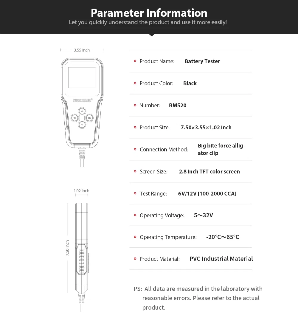Battery Analyzer 6V 12V 24V Charging Cranking Test Cars Trucks Motorcycle Polish French Diagnostic Tools Bm520 Pk Foxwell Bt705