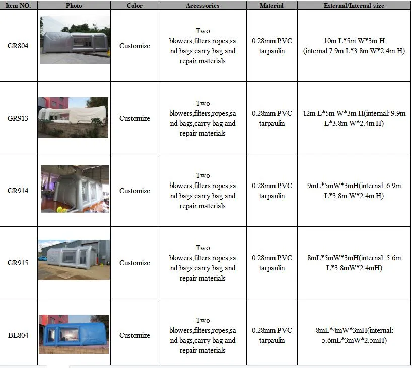 Custom Size Cabina De Pintura Outdoor Used Mobile Inflatable Paint Booth Inflatable Spray Booth for Car