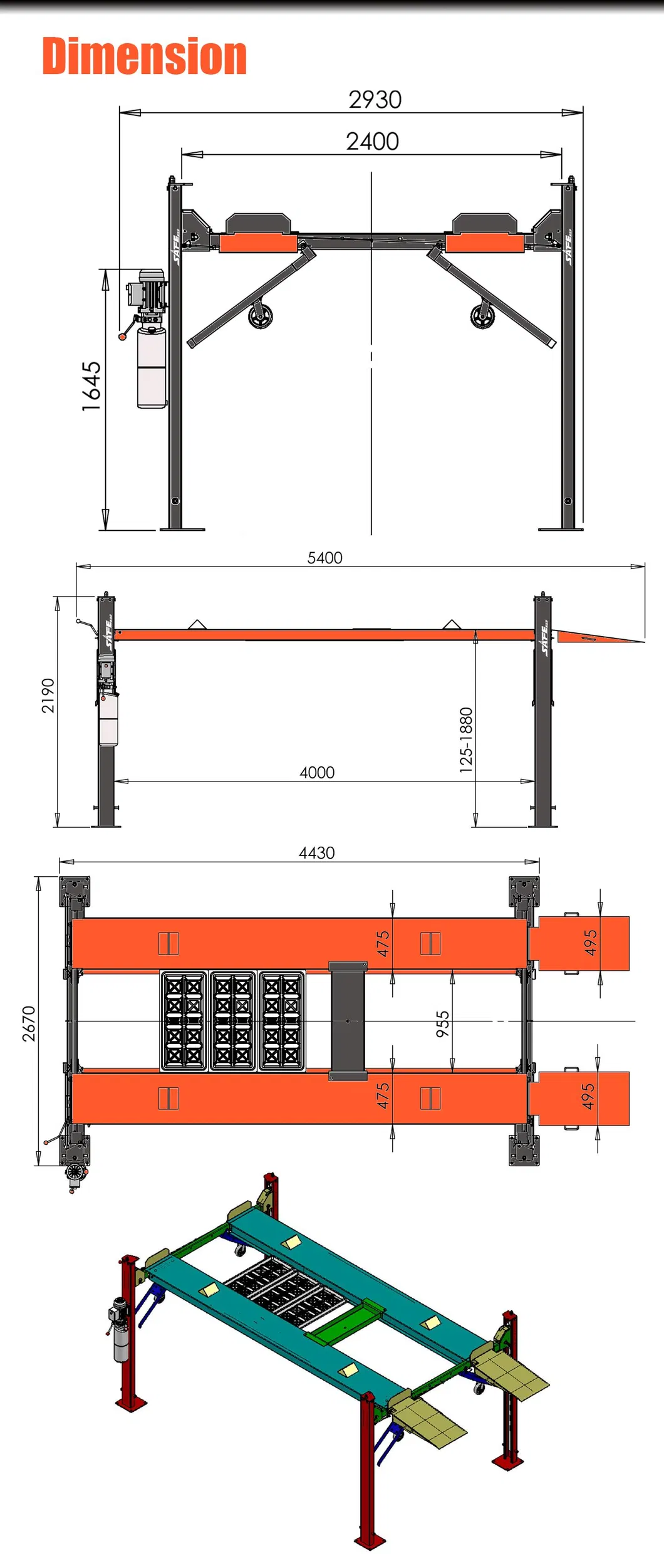 Electric Hydraulic 4 Post Lift Car Lift