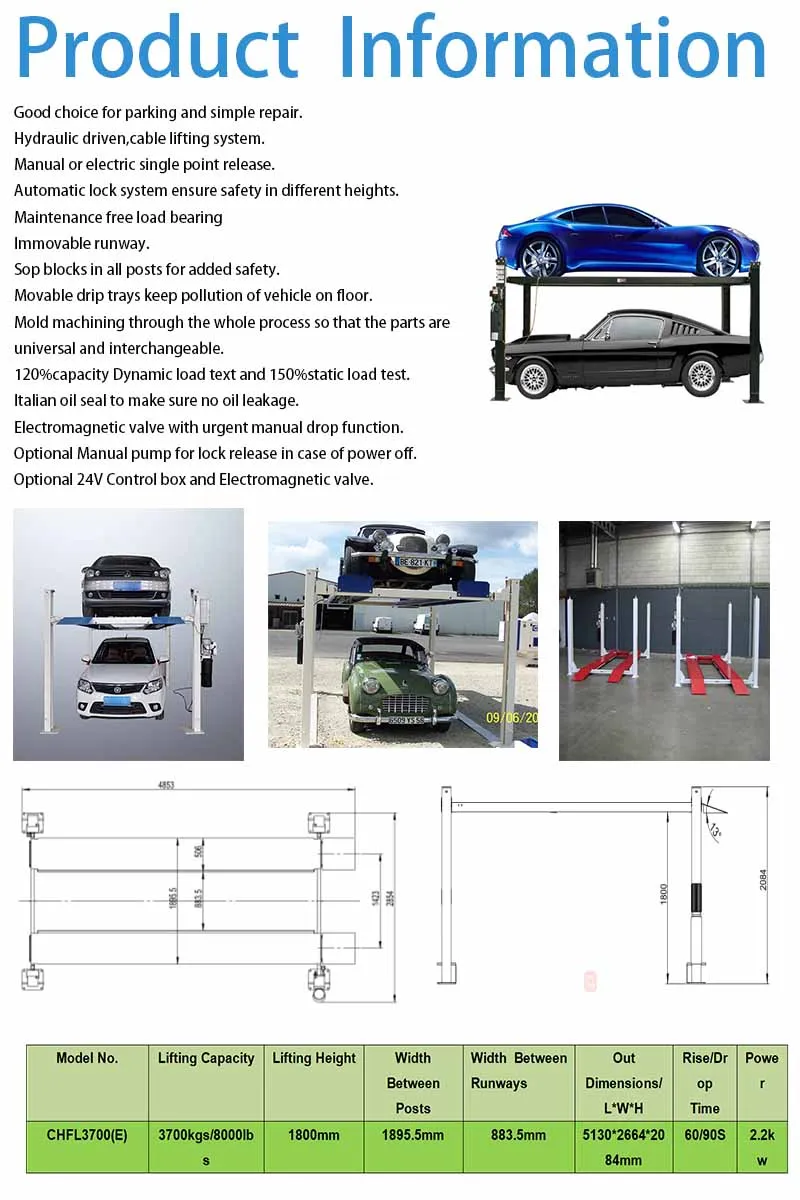 Moveable and Repaired Four Post Auto/Car Parking Lift