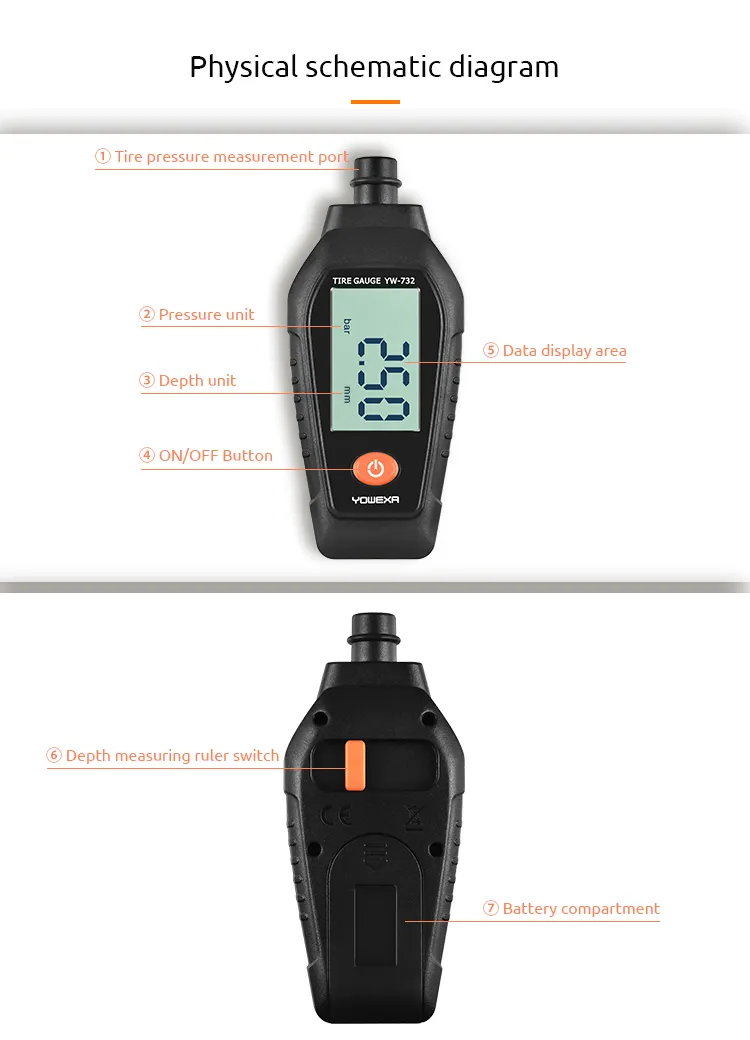 Yw-732 Tire Gauge for Cars Motorcycles Bicycles Tire Pressure Monitoring
